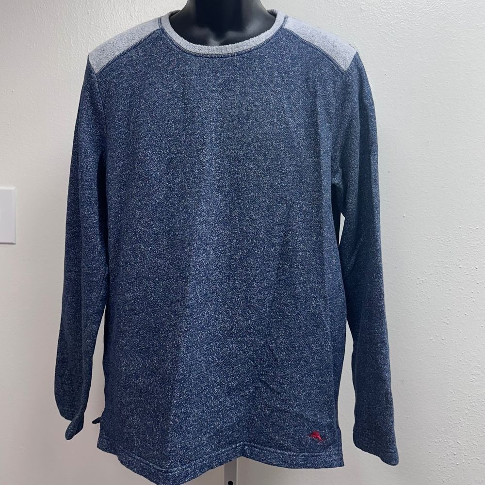 Tommy Bahamas Men's Heathered Navy Blue Long Sleeve Crew Neck Pullover Sweater L